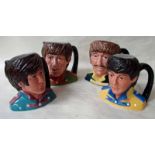 A set of four Royal Doulton character jugs depicting The Beatles, Paul D6724, George D6727, John