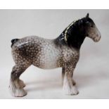 A Beswick pottery model Shire Mare in rocking horse grey colourway, number 818 by Arthur