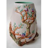 A Clarice Cliff Newport Pottery tapering vase, moulded in relief with flowering tree design, printed