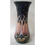 A late 20th century Moorcroft pottery vase of waisted cylindrical form, by Karen Gibson, tubeline