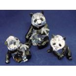 Swarovski crystal Endangered Wildlife 2008-2010 Pandas and Panda Cub with bamboo, boxed with