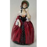 A Royal Doulton early figurine, Margery, HN1413, decorated in colours, crimson dress, 28cm high