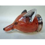 A House of Ashley pottery stirrup cup modelled as a fox mask with white metal collar, 12.5cm long