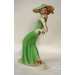 A large Goldscheider figure of a 1930's woman in hat, by Clare Weiss, marked to underside No 51 BA