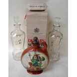 A Royal Doulton Dewars Whisky moon flask, No 181, transfer printed with a depiction of Britannia