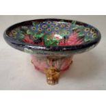 A Maling footed bowl, lustrously decorated with flowers on a pink scale ground, tapering circular