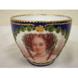 A Sevres continental cabinet cup, cobalt blue, painted with a bust portrait of Hortence Mancini