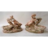 A pair of Royal Worcester blush ivory figural groups, modelled by James Hadley as a Boy and Girl