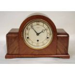 An Art Deco mahogany cased mantel clock of typical form, Elliott eight day movement, cream and