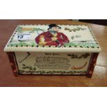 A Crown Devon musical cigarette box, fall front action operates when playing, verse to front, 21cm