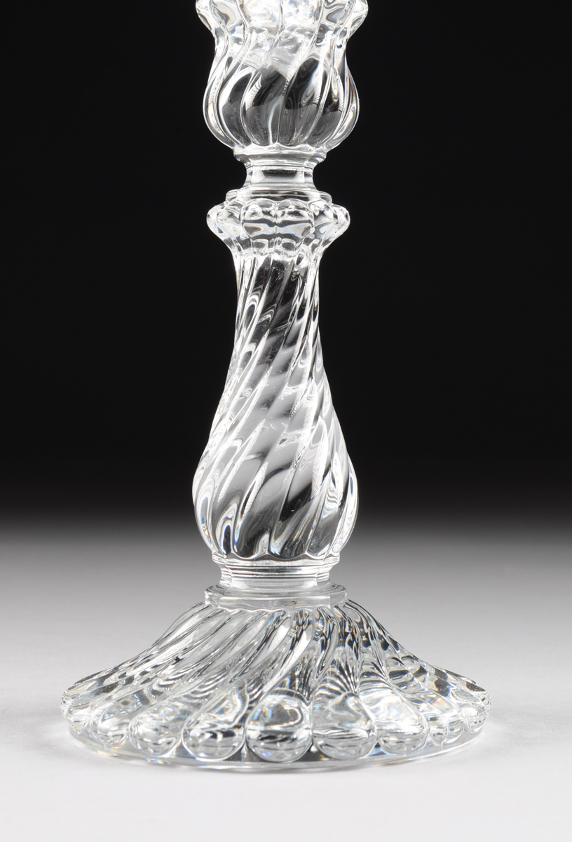 A PAIR OF BACCARAT MOLDED CLEAR CRYSTAL CANDLESTICKS, BACCARAT, FRANCE, MODERN, of baluster form - Image 3 of 6