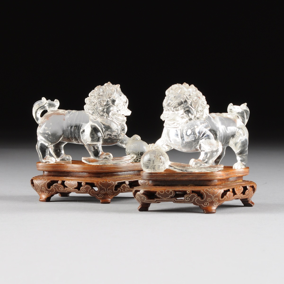 A PAIR OF CHINESE CARVED ROCK CRYSTAL BUDDHISTIC LIONS, 20TH CENTURY, in a seated position and - Image 2 of 10