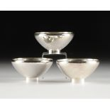 THREE GEORG JENSEN INC. STERLING SILVER BOWLS, COPENHAGEN, DENMARK, POST 1945, of conical shape