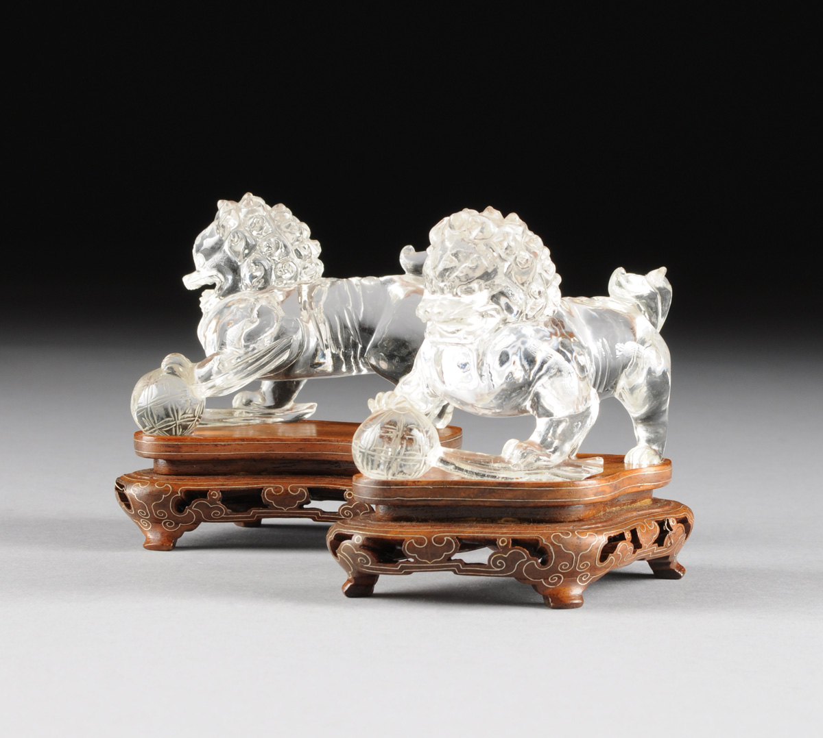 A PAIR OF CHINESE CARVED ROCK CRYSTAL BUDDHISTIC LIONS, 20TH CENTURY, in a seated position and - Image 5 of 10