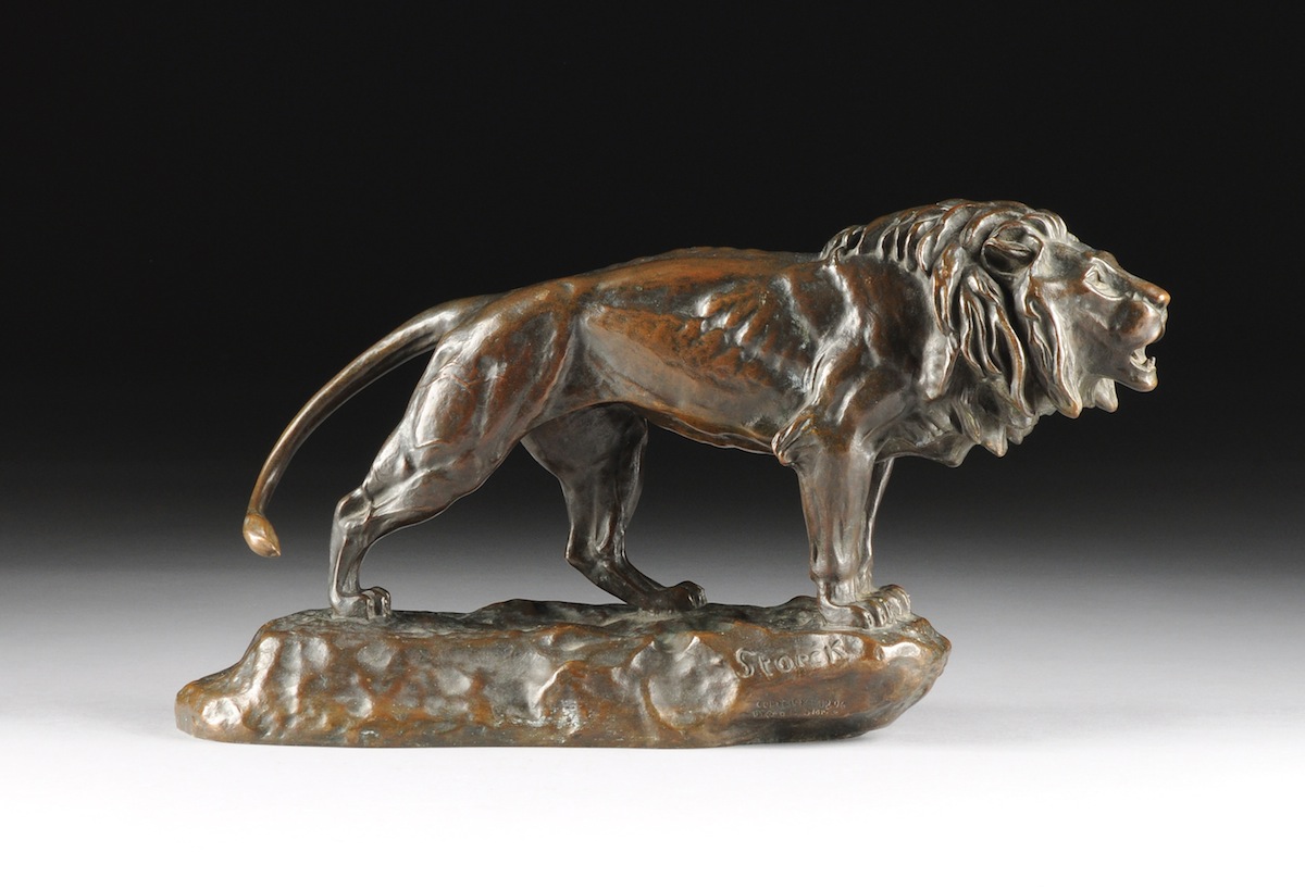 after GEORGE H. STORCK (American 19th Century), A PATINATED BRONZE SCULPTURE, "Roaring Lion," signed - Image 2 of 7