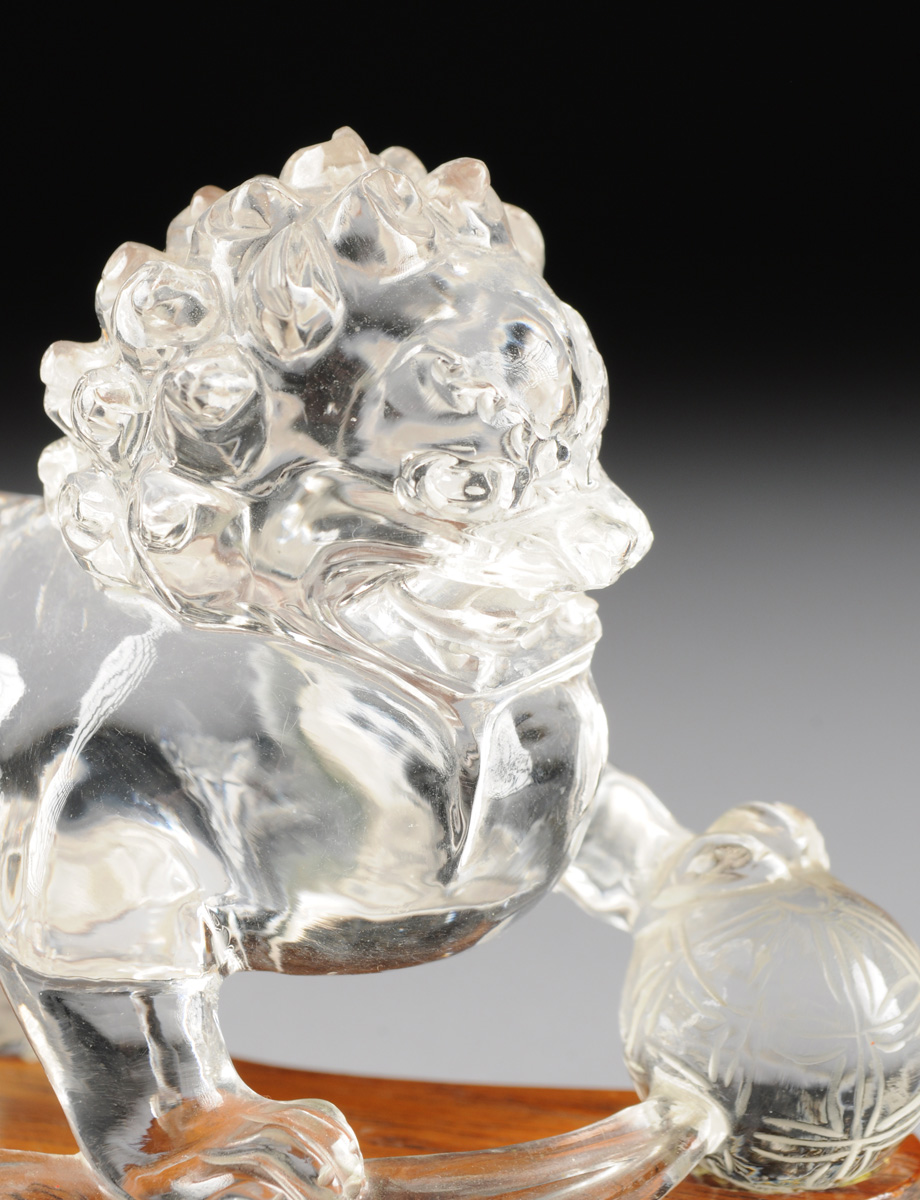 A PAIR OF CHINESE CARVED ROCK CRYSTAL BUDDHISTIC LIONS, 20TH CENTURY, in a seated position and - Image 7 of 10