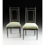 A PAIR OF DIMINUTIVE VICTORIAN EBONIZED AND CARVED WOOD SIDE CHAIRS, THIRD QUARTER 19TH CENTURY,