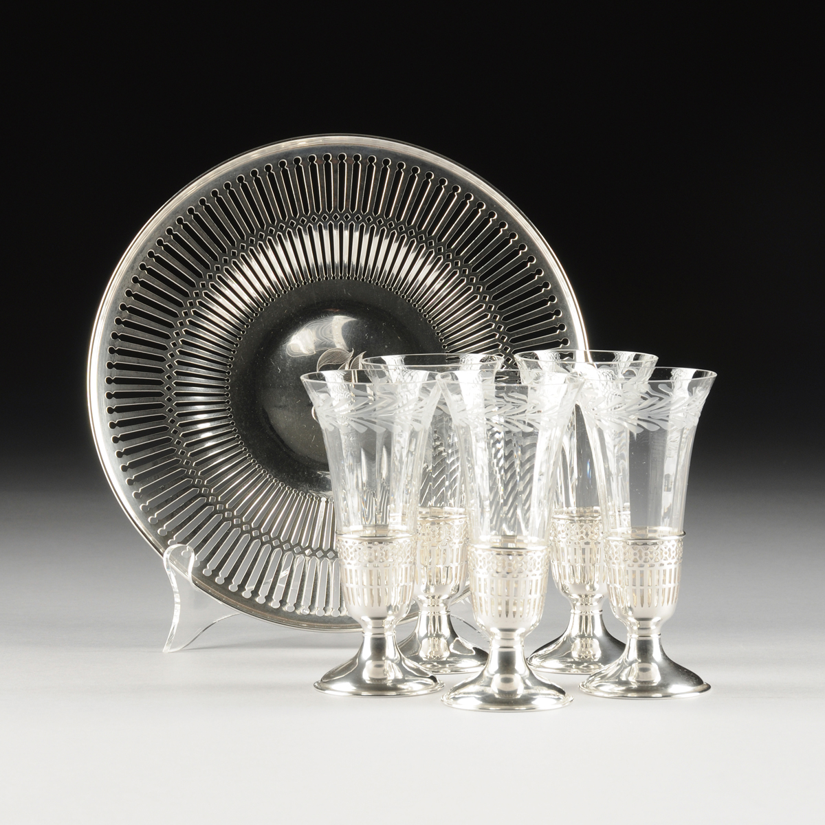 A GROUP OF SIX AMERICAN RETICULATED STERLING SILVER ITEMS, CIRCA 1910, comprising a Frank Whiting