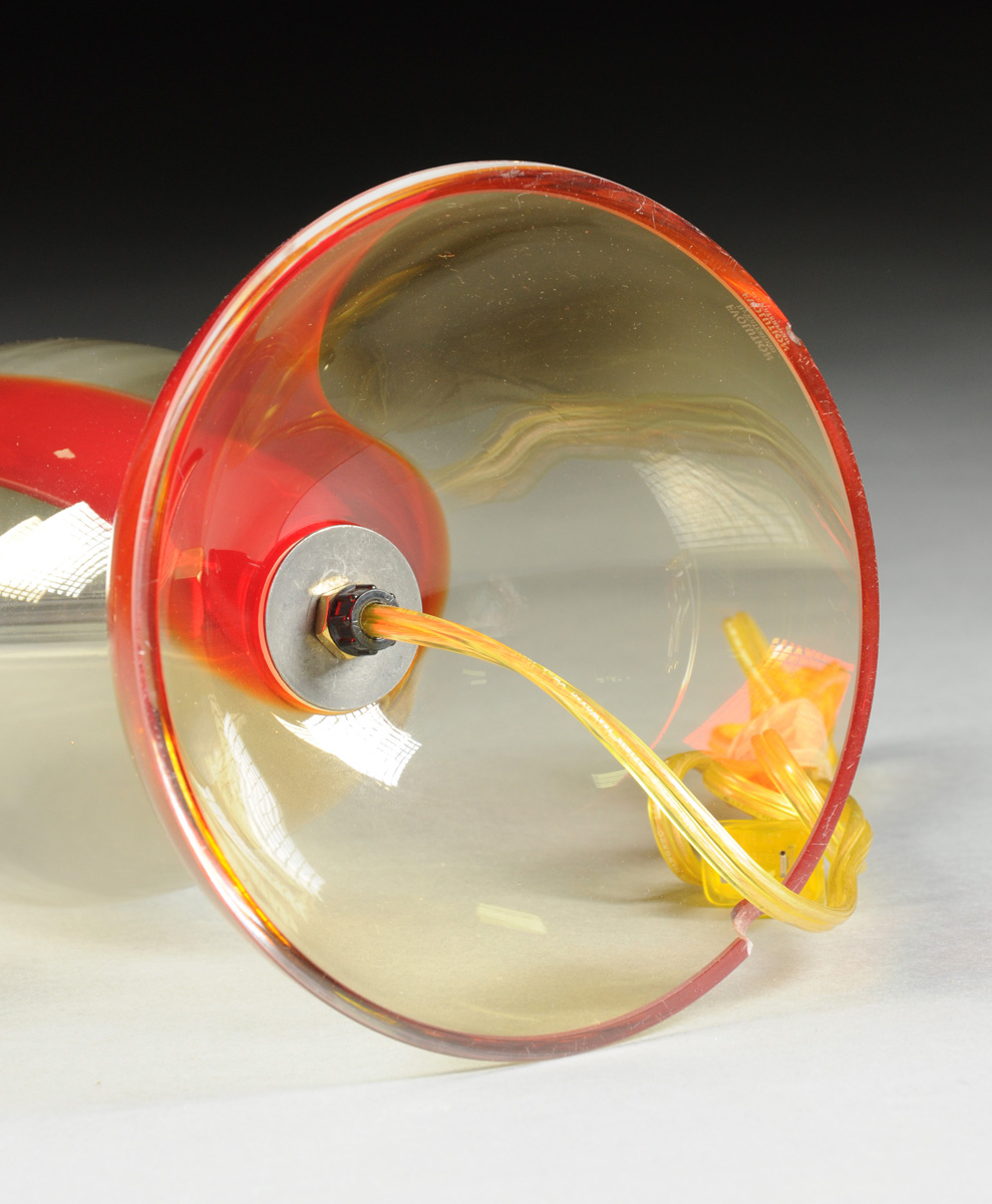 A PAIR OF CONTEMPORARY WATERFORD RED STREAKED AMBER GLASS LAMPS, EVOLUTION PATTERN, SIGNED, - Image 6 of 7