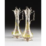 A PAIR OF WURTTEMBERGISCHE METTALWARENFABRIK (WMF) ACID ETCHED CAMEO GLASS SILVER PLATE MOUNTED