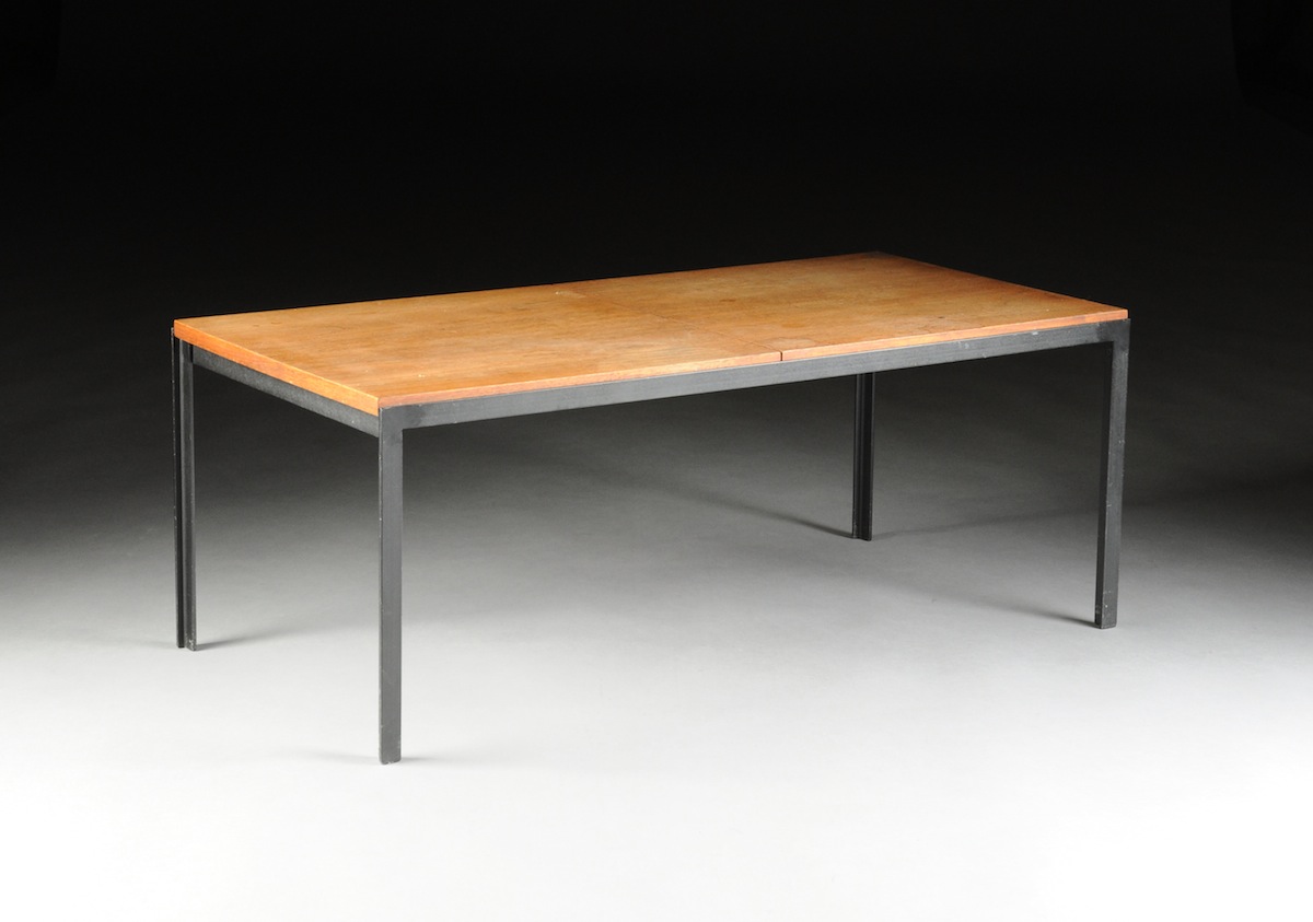 FLORENCE KNOLL (American b. 1917) AN ENAMELED STEEL AND CHERRY "T ANGLE" COFFEE TABLE, FOR KNOLL - Image 2 of 6