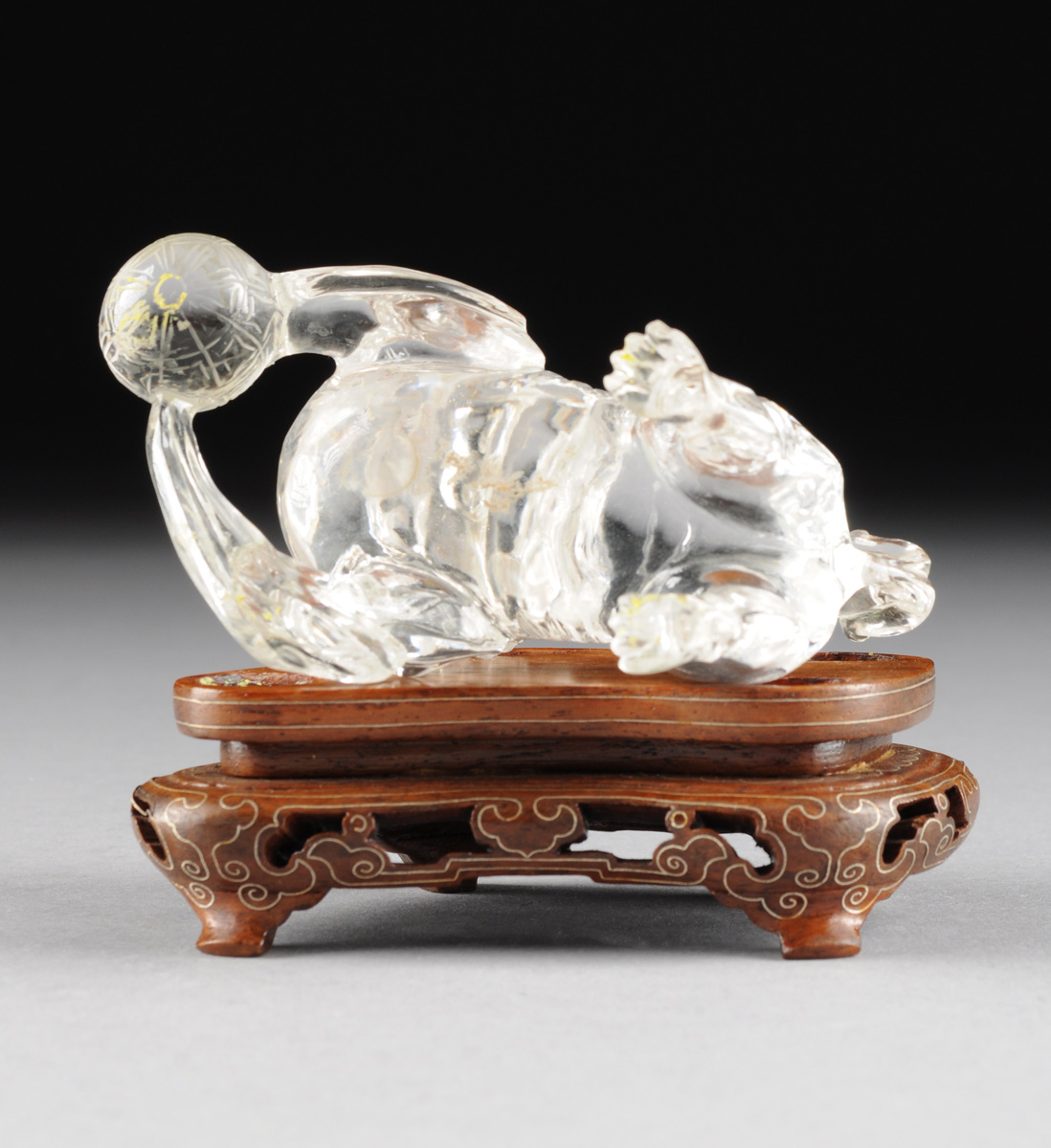 A PAIR OF CHINESE CARVED ROCK CRYSTAL BUDDHISTIC LIONS, 20TH CENTURY, in a seated position and - Image 10 of 10
