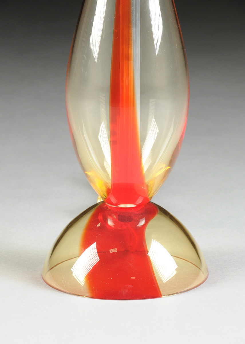 A PAIR OF CONTEMPORARY WATERFORD RED STREAKED AMBER GLASS LAMPS, EVOLUTION PATTERN, SIGNED, - Image 3 of 7