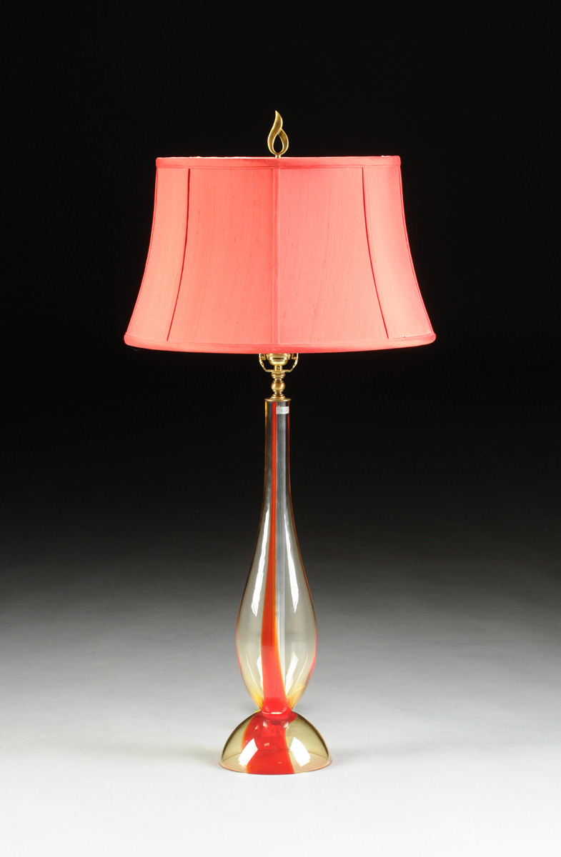 A PAIR OF CONTEMPORARY WATERFORD RED STREAKED AMBER GLASS LAMPS, EVOLUTION PATTERN, SIGNED, - Image 7 of 7