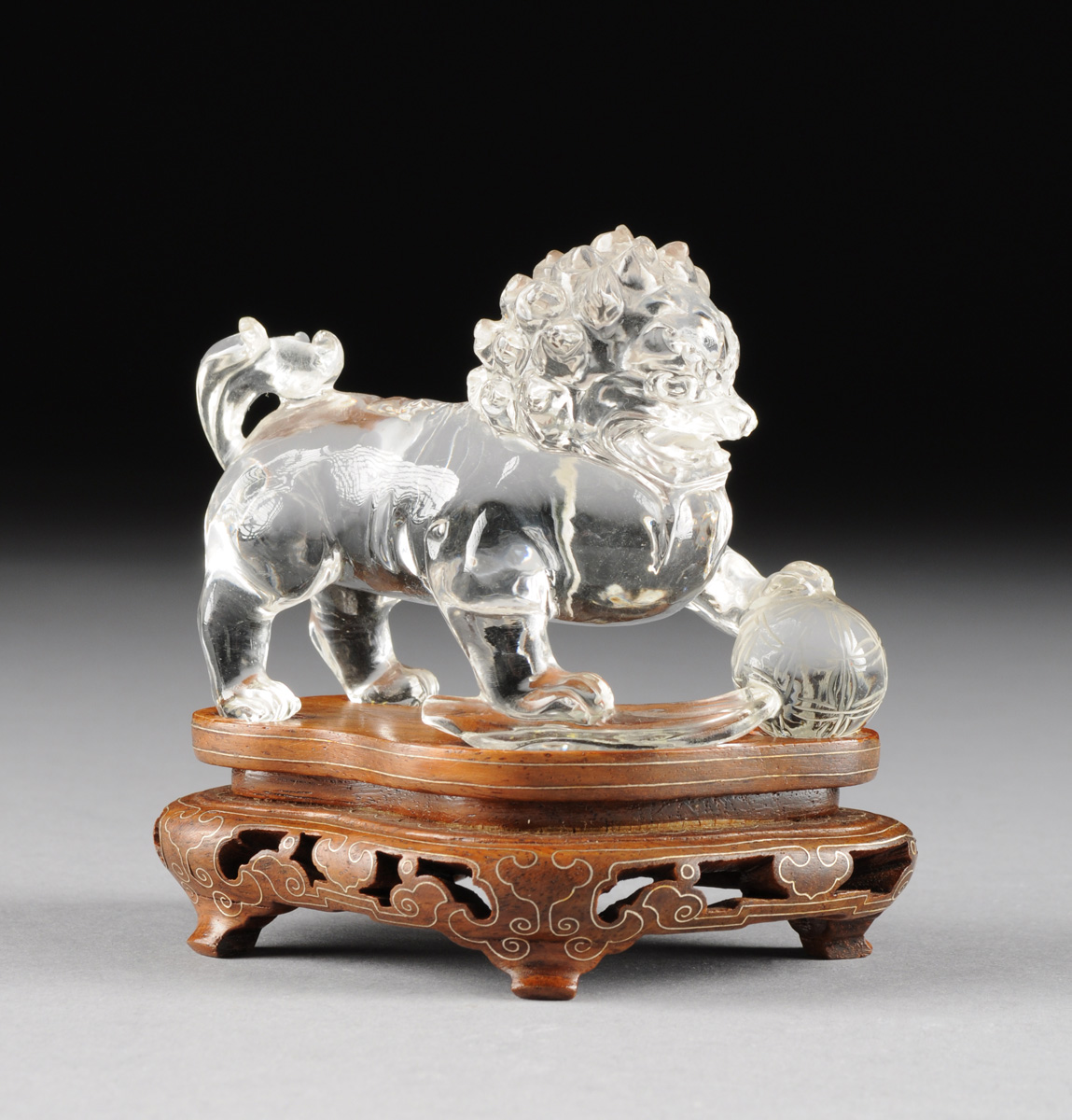 A PAIR OF CHINESE CARVED ROCK CRYSTAL BUDDHISTIC LIONS, 20TH CENTURY, in a seated position and - Image 6 of 10