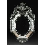 A VENETIAN STYLE CUT AND ETCHED GLASS MIRROR, THIRD QUARTER 20TH CENTURY, the central oval plate