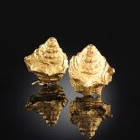 A PAIR OF LADY'S 14K GOLD SHELL CLIP EARRINGS, each of nautilus Florentine design.