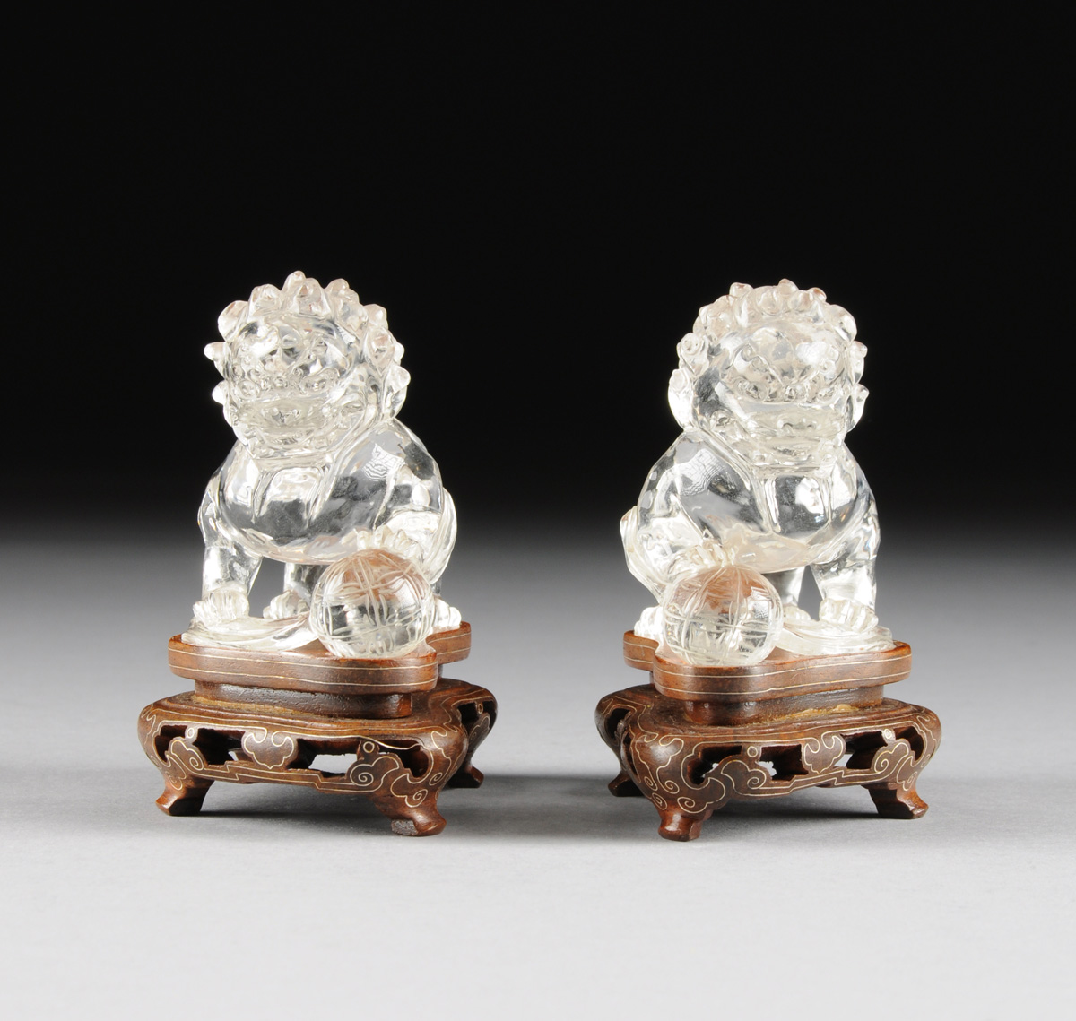 A PAIR OF CHINESE CARVED ROCK CRYSTAL BUDDHISTIC LIONS, 20TH CENTURY, in a seated position and - Image 3 of 10