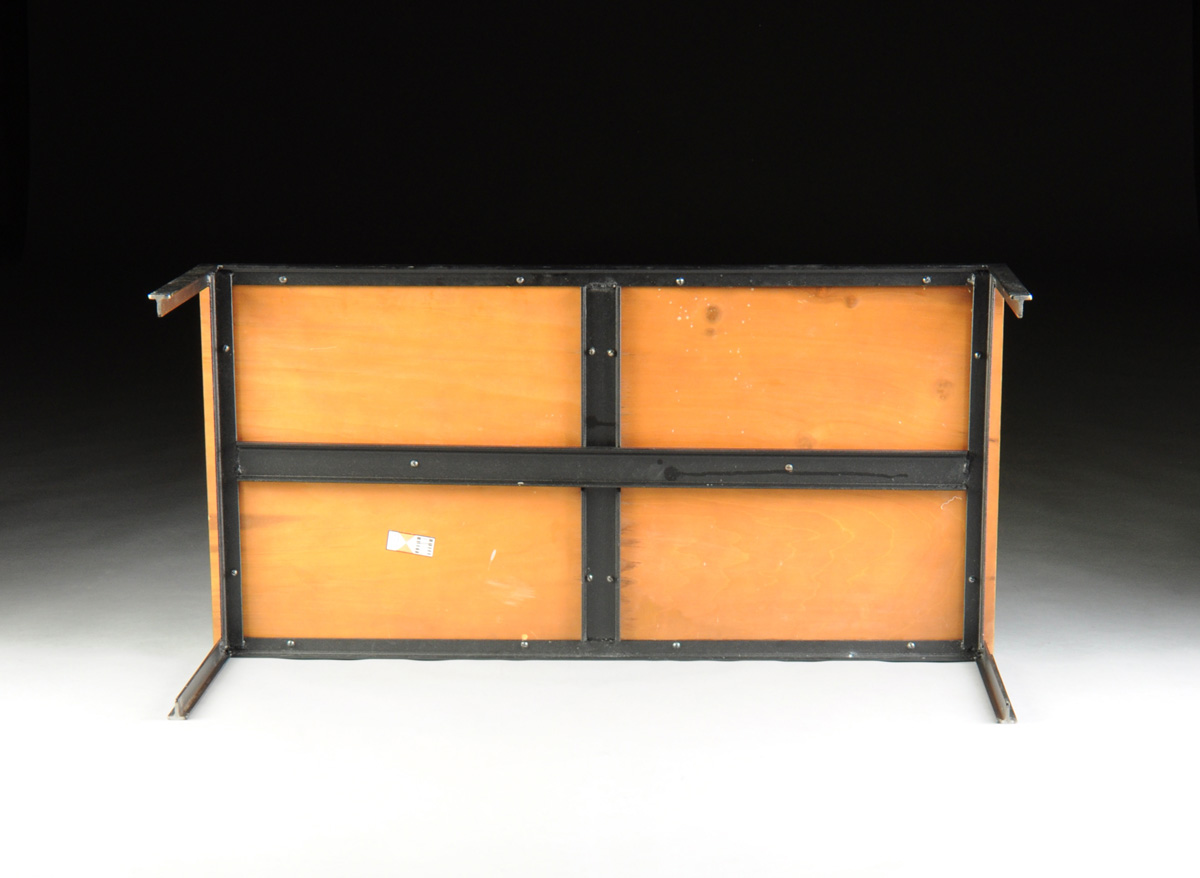 FLORENCE KNOLL (American b. 1917) AN ENAMELED STEEL AND CHERRY "T ANGLE" COFFEE TABLE, FOR KNOLL - Image 4 of 6
