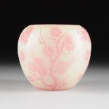 A STEUBEN ROSALINE AND ALABASTER ACID ETCHED GLASS VASE, BY FREDERICK CARDER, EARLY 20TH CENTURY, of