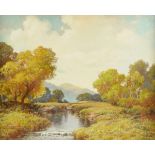 AUBREY DALE GREER (American 1904-1998) A PAINTING, "Stream Through the Land," oil on canvas,