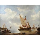 JOHANNES CHRISTIAAN SCHOTEL (Dutch 1787-1838) A PAINTING, "Low Tide Gun Salute From a Dutch Man o'