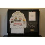 Sergio Perez Framed Signed Race Worn Force India F1 Driver Compression Suit