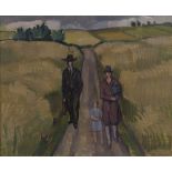 JOHAN JOHANSSON 1879-1951 Oljemålning på duk. Konstnären Albert Abbe med familj i landskapet kring