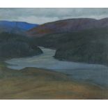 HELMER OSSLUND 1866-1938 Gouache på smörpapper. Norrländskt bergslandskap med vattendrag.