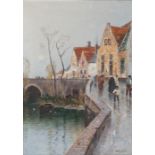 WILHELM VON GEGERFELT 1844-1920 Oljemålning på duk. Stadsmiljö från Brugge, Belgien. Signerad. 92.