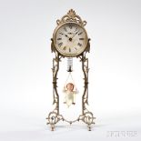 Ansonia Jumper #2 Bobbing Doll Clock, Brooklyn, New York, c. 1890, spelter and tin case and stand