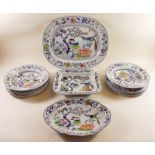 A 19th century Davenport Ironstone set of six dinner plates, two bowls and three serving dishes