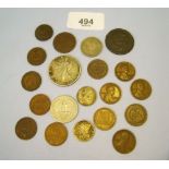 A tray of USA coins including six Indian head cents 1875 (bent) 1893, 1899, 1902, 1905 and 1908,