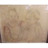 Emy Sommerhuber - watercolour two young children, signed - 48 x 58cm
