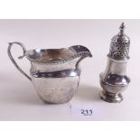 A silver jug, Birmingham 1906 and a white metal pepper pot
