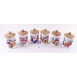 Six Royal Worcester Evesham herb jars with wooden lids