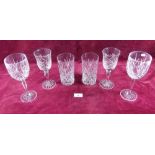 A set of six glass tumblers, five wine glasses, four large wine glasses etc