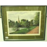 A limited edition print of Lydney Lake and Church by Nigel D'Amato