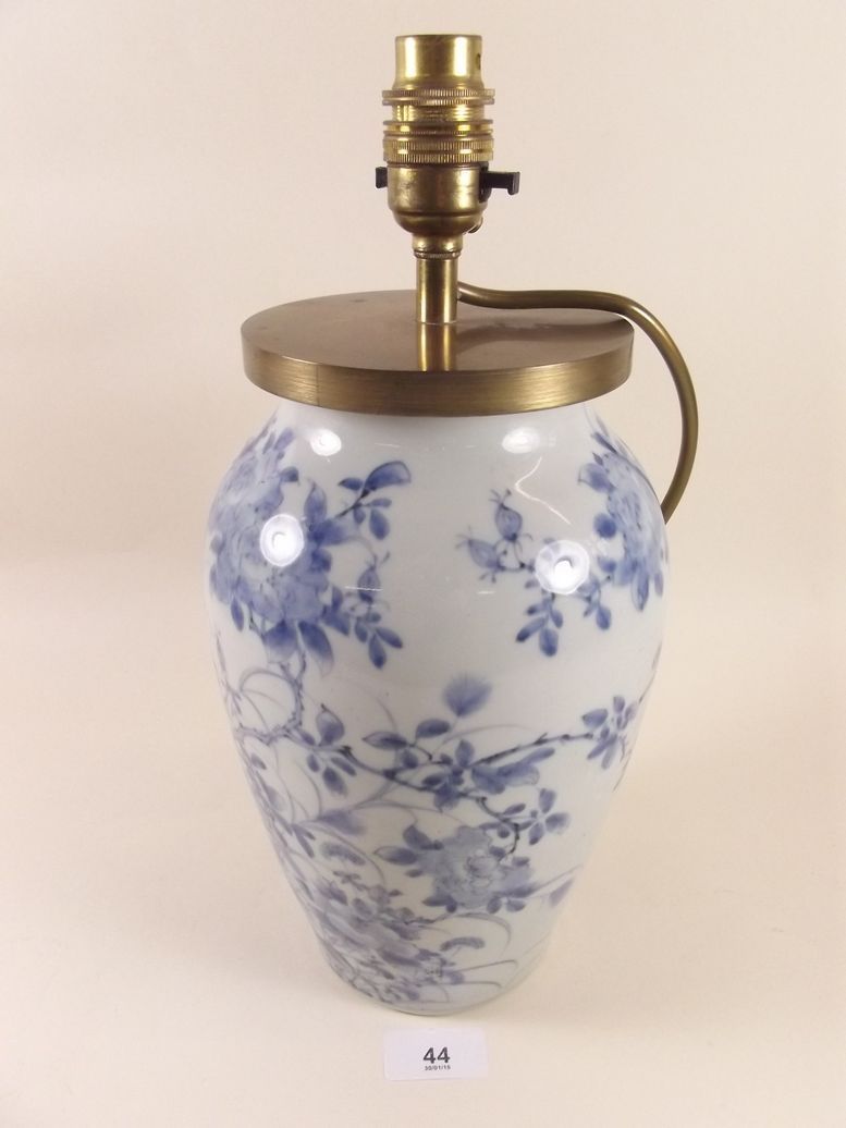 A 19th Century Chinese blue and white vase painted blossom and bird - converted to a table lamp