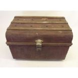 An old wood bound metal trunk - 82 x 56 x 59cm high